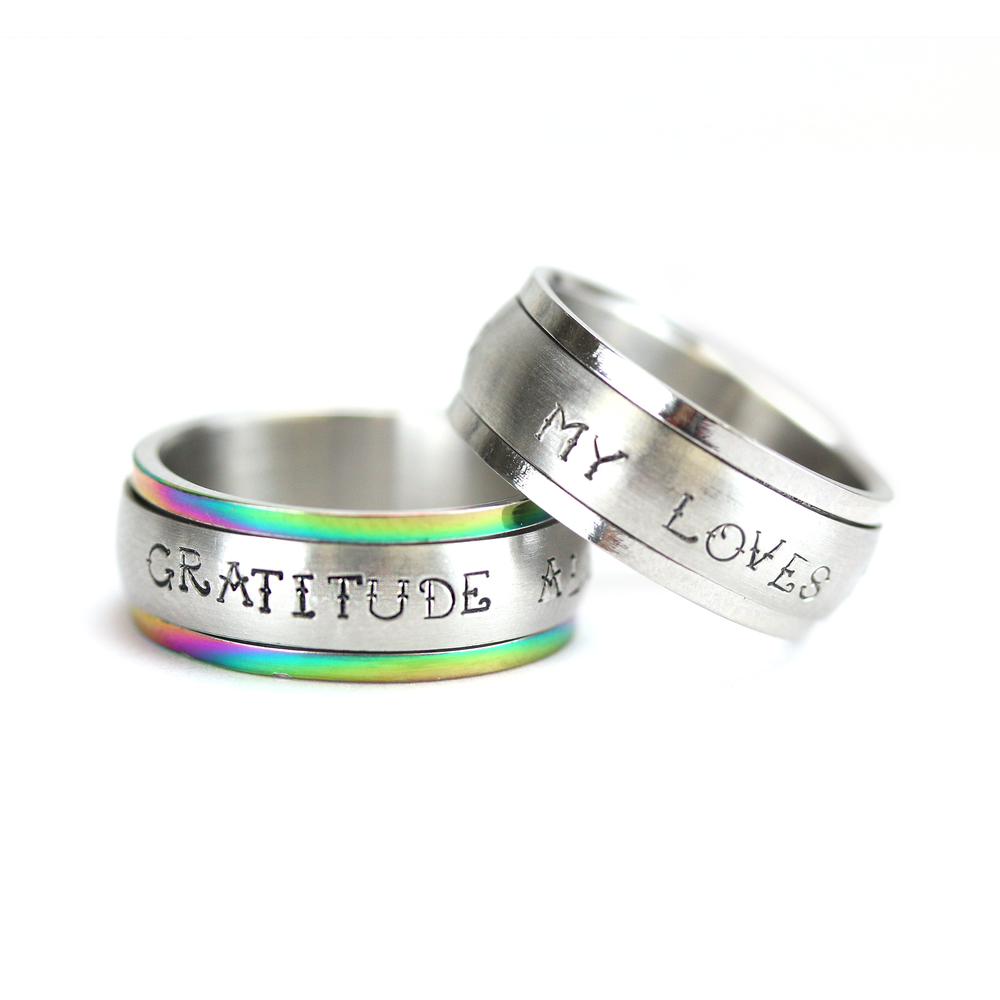Metal Stamping Blanks Stainless Steel Spinner Ring with Rainbow Rim Stamping Blank, 7.85mm Wide, SIZE 8
